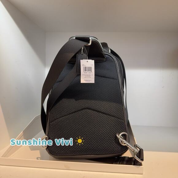 NWT Coach Ethan Pack CQ669 Crossbody Refined pebble leather BAG Silver Black - Picture 5 of 10